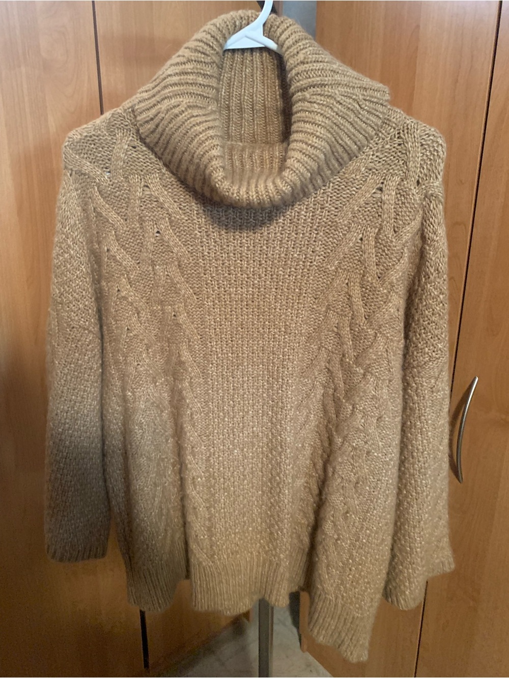 Massimo Dutti Camel Ribbed Cowl Neck Cable Sweater
